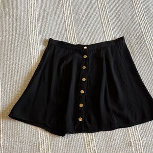 Reformation Black Button-Front Skater Skirt with Gold Buttons
